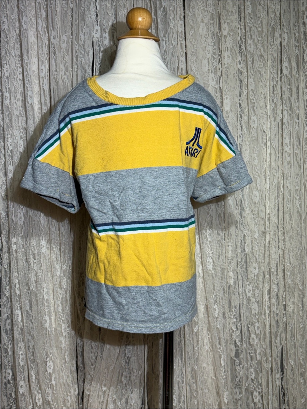 Junk Food Clothing Yellow & Gray Striped Kids Tee with Retro Logo